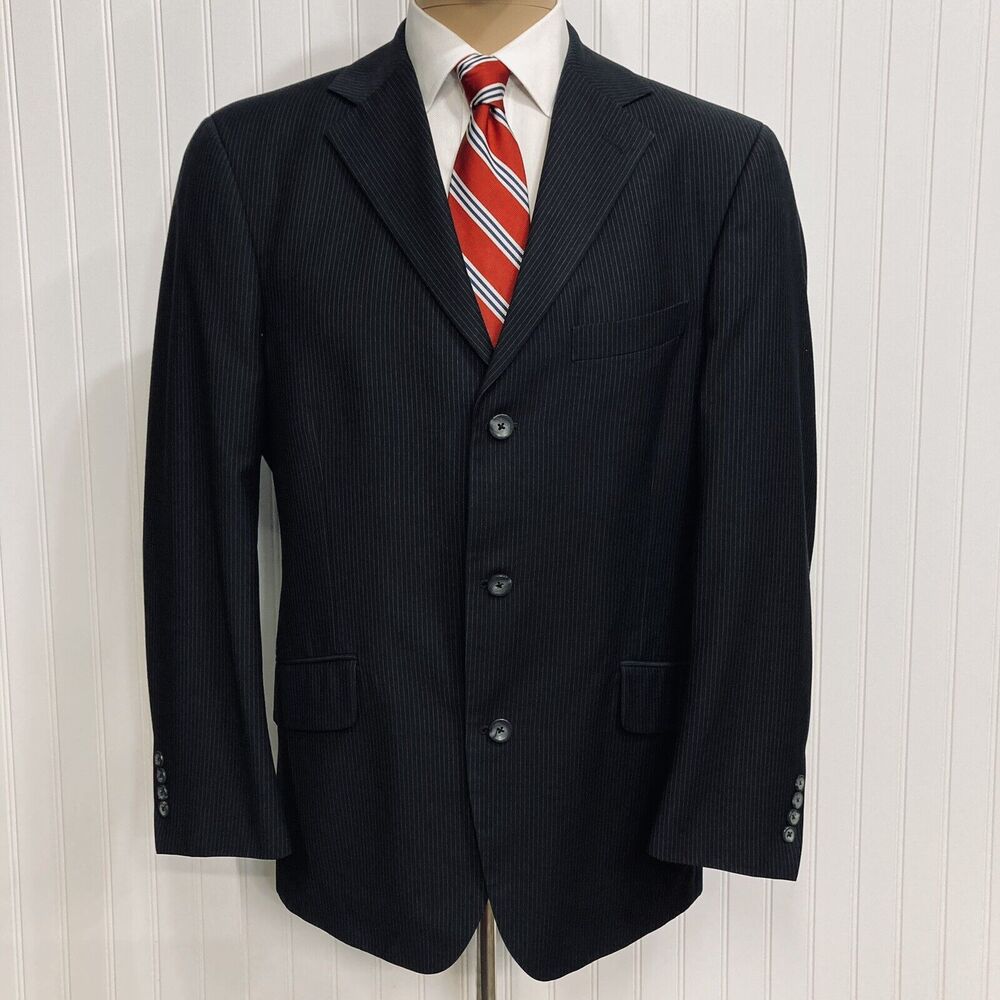 BILLY LONDON Blazer Mens 42 Black Pinstripe UK Sport Coat 3 Button Jacket 42R